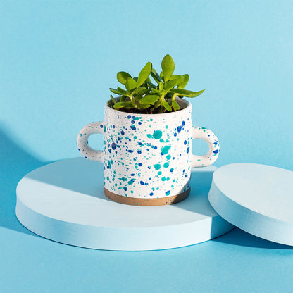 Turquoise and Blue Splatterware Planter