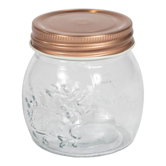 Kitchen Glass Embossed Storage Jar With Copper Screw Lid - Small