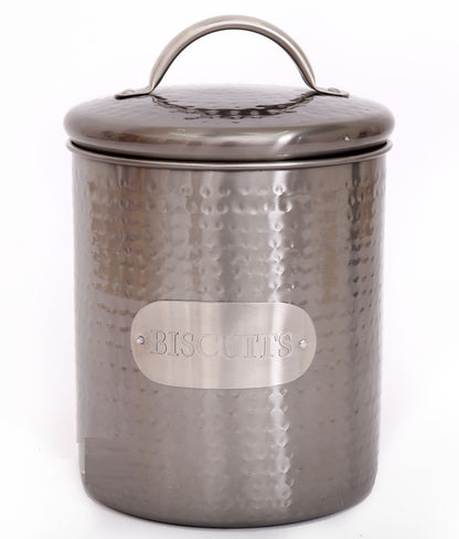 Grey Stainless Steel Biscuit Tin