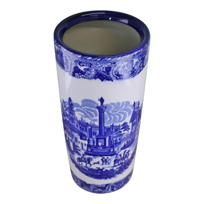 Umbrella Stand, Vintage Blue & White Townscape Design