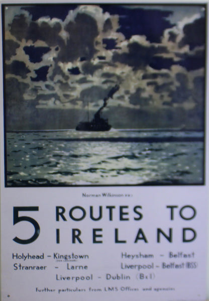 Vintage Metal Sign - Retro Art - 5 Routes To Ireland Ferry Poster