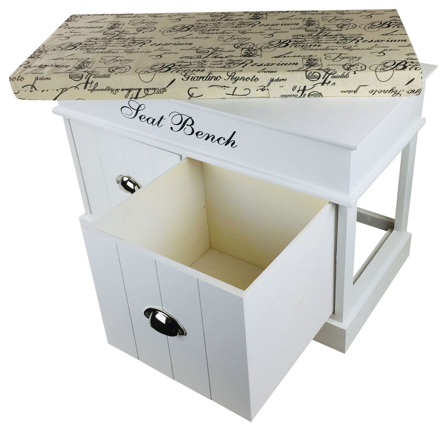 White Seat Bench With 2 Drawers & Lid 70cm