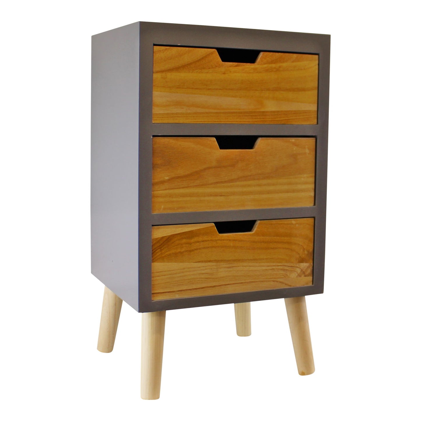 3 Drawer Chest In Grey Finish With Natural Drawers With Removable Legs