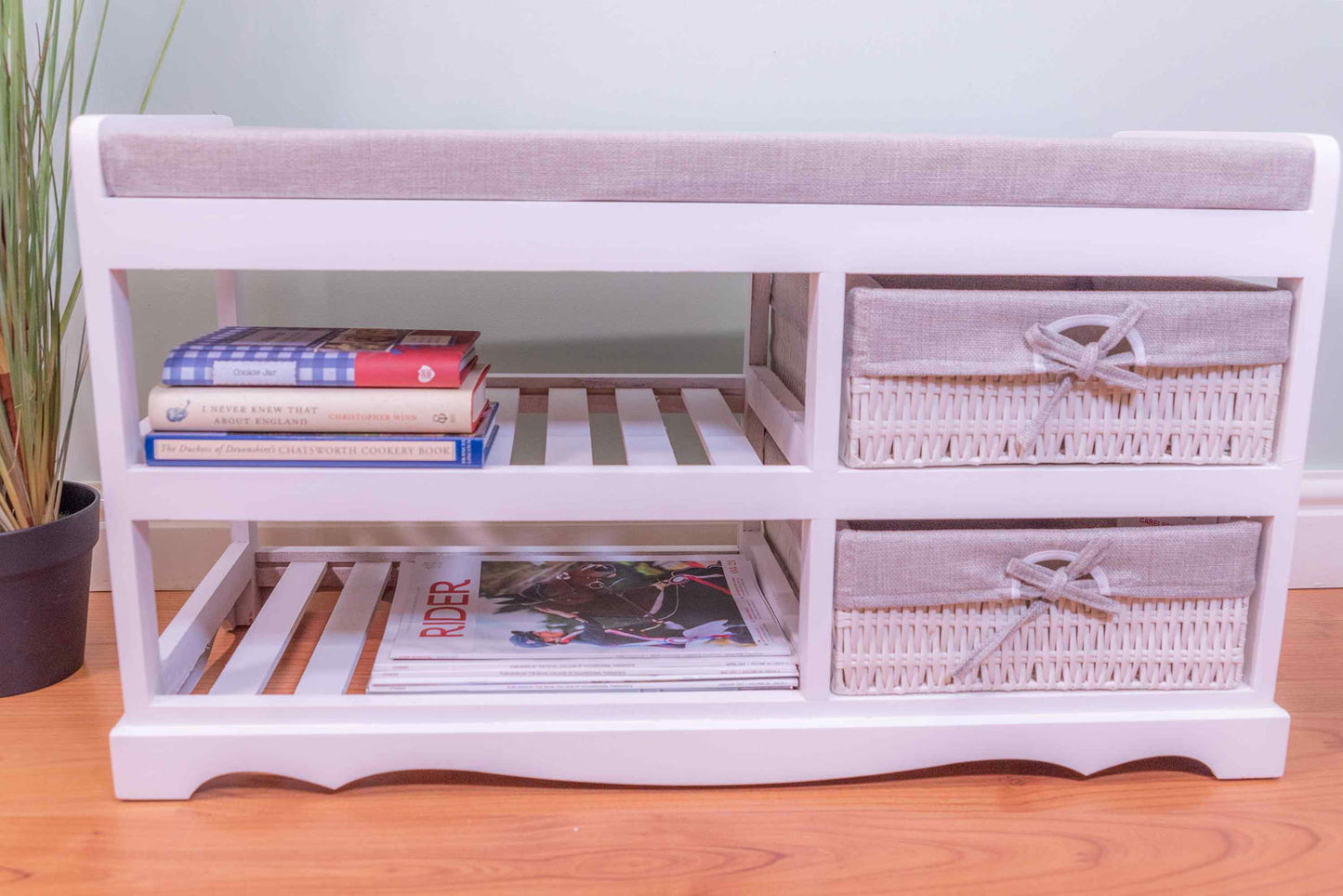 Laxey White Bench With Shoe Rack & Drawers