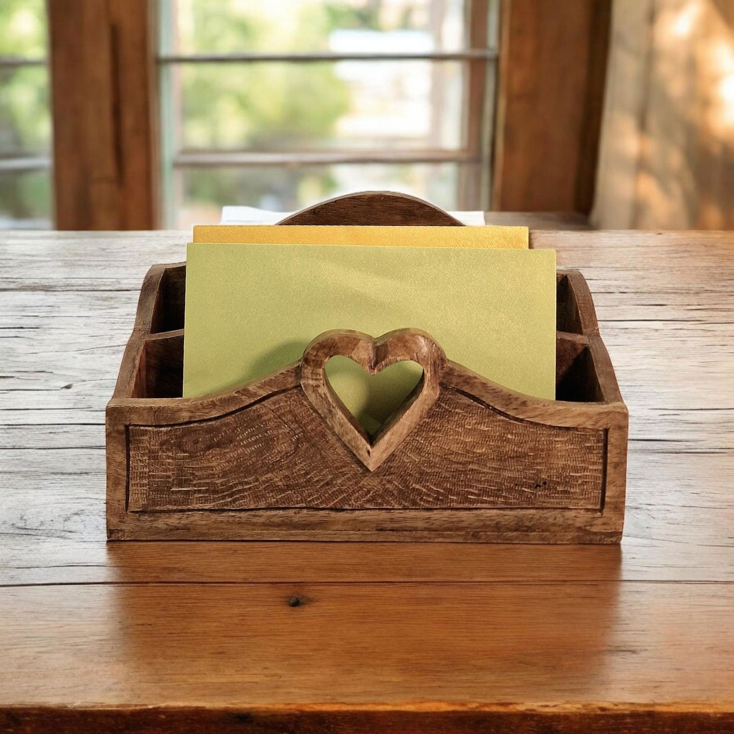 Mango Wood Letter Rack with Heart Design