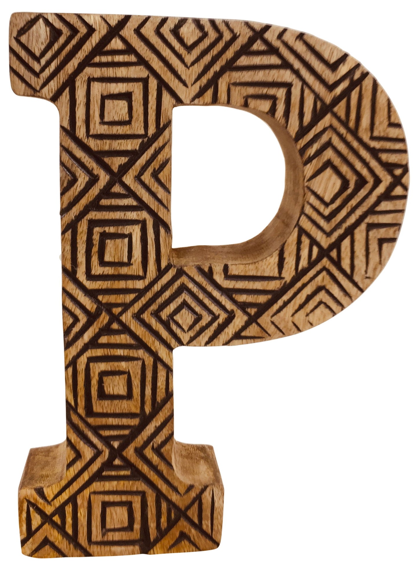 Hand Carved Wooden Geometric Letter P