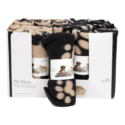 Black Paw Print Fleece Throw 80cm