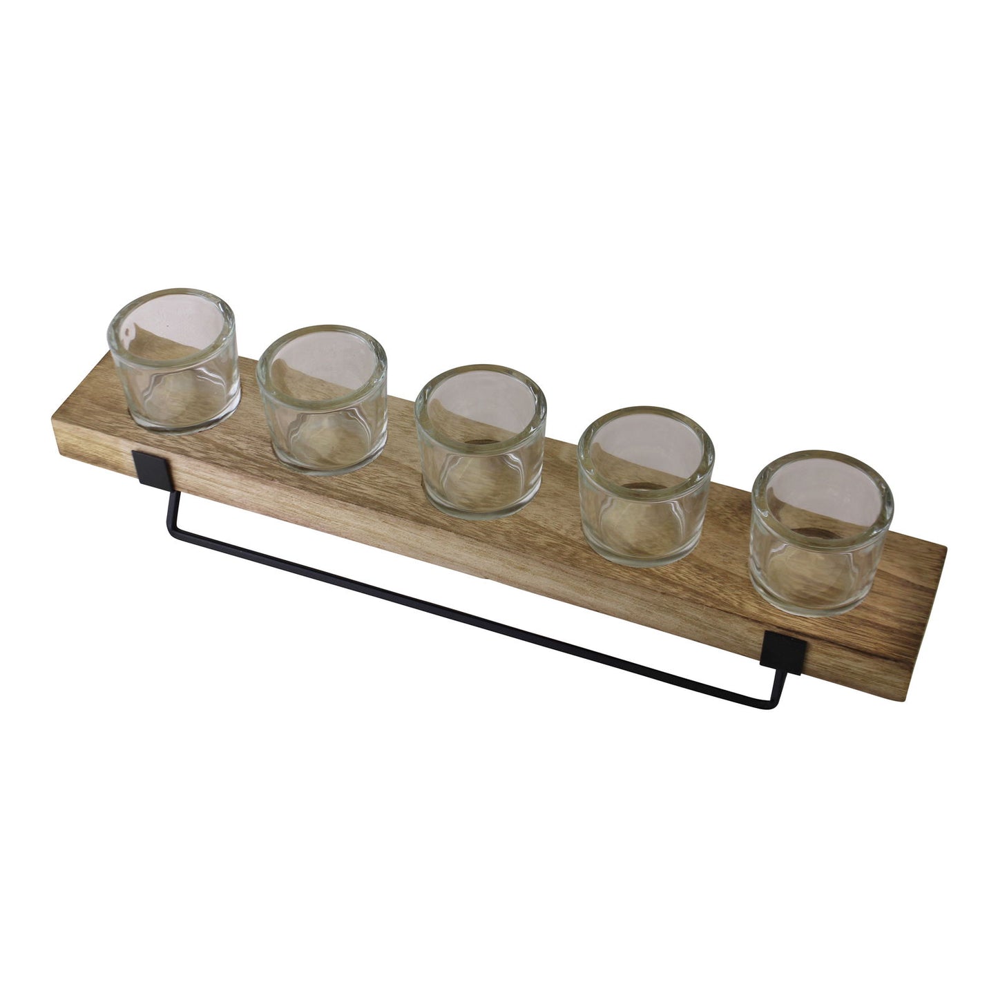 5 Piece Glass, Wood & Metal Tealight Holder