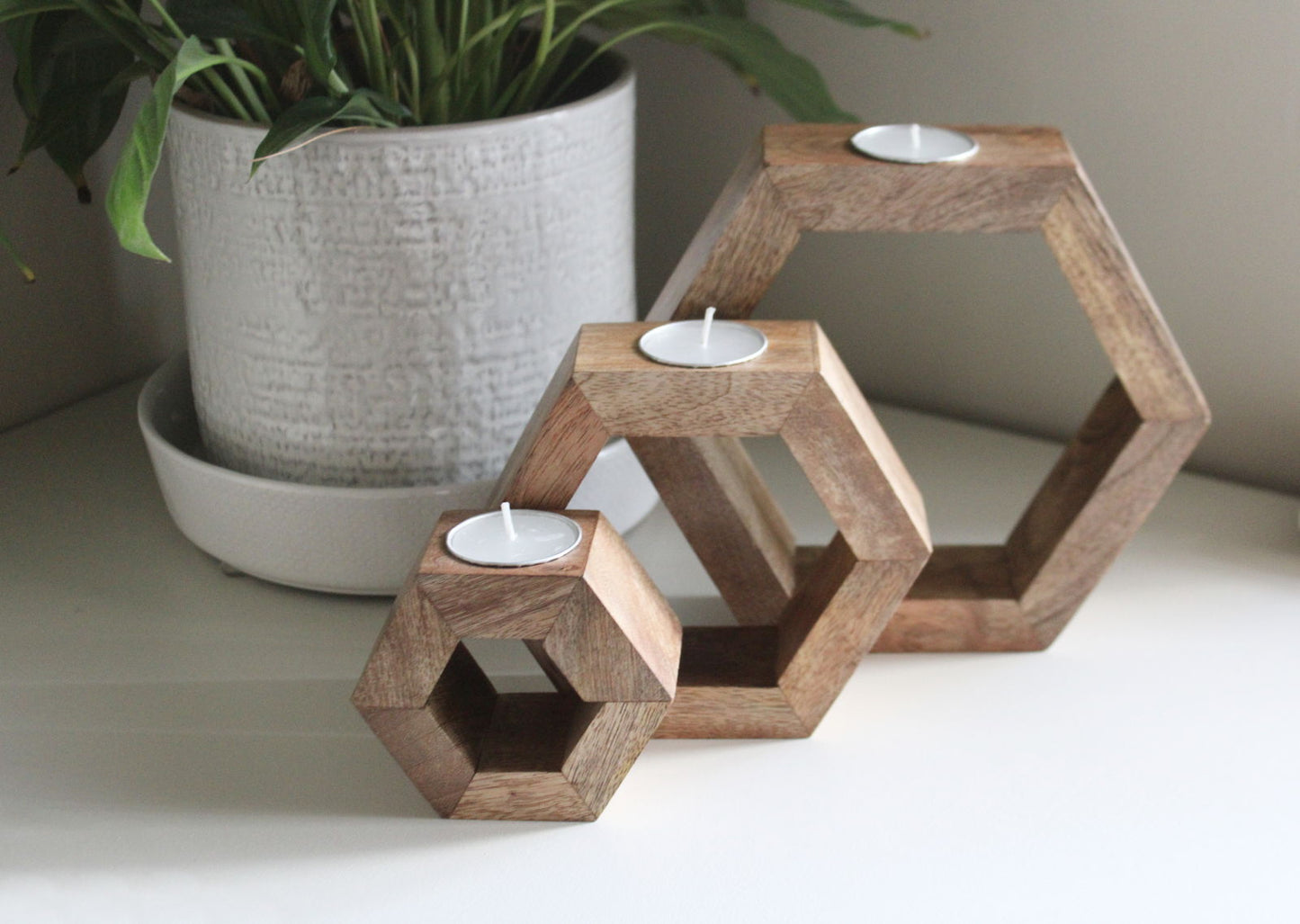 Set of Three Hexagon Tealight Holders 20cm