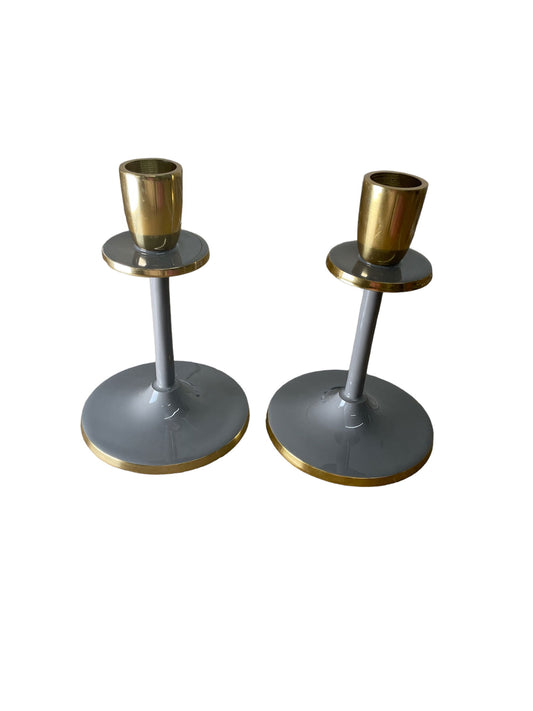 Glossy Grey Irina Candlestick, Set of 2, 15cm