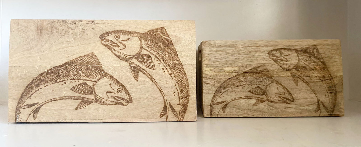 Set Of Two Engraved Salmon Crates