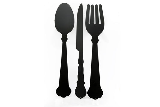 Black Three Piece Cutlery Wall Chalkboards 122cm