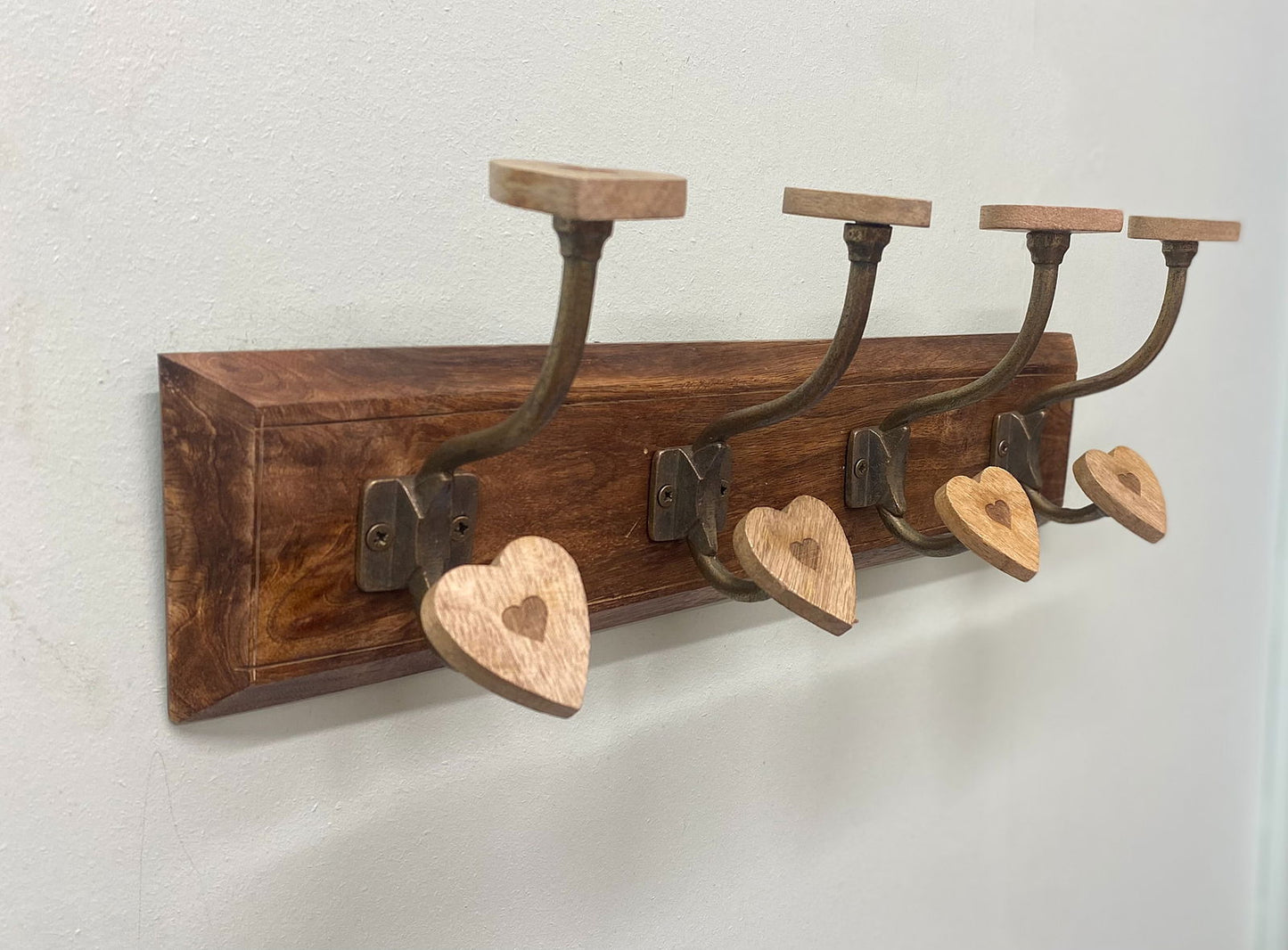 Mango Wood Heart 4 Double Coat Hooks