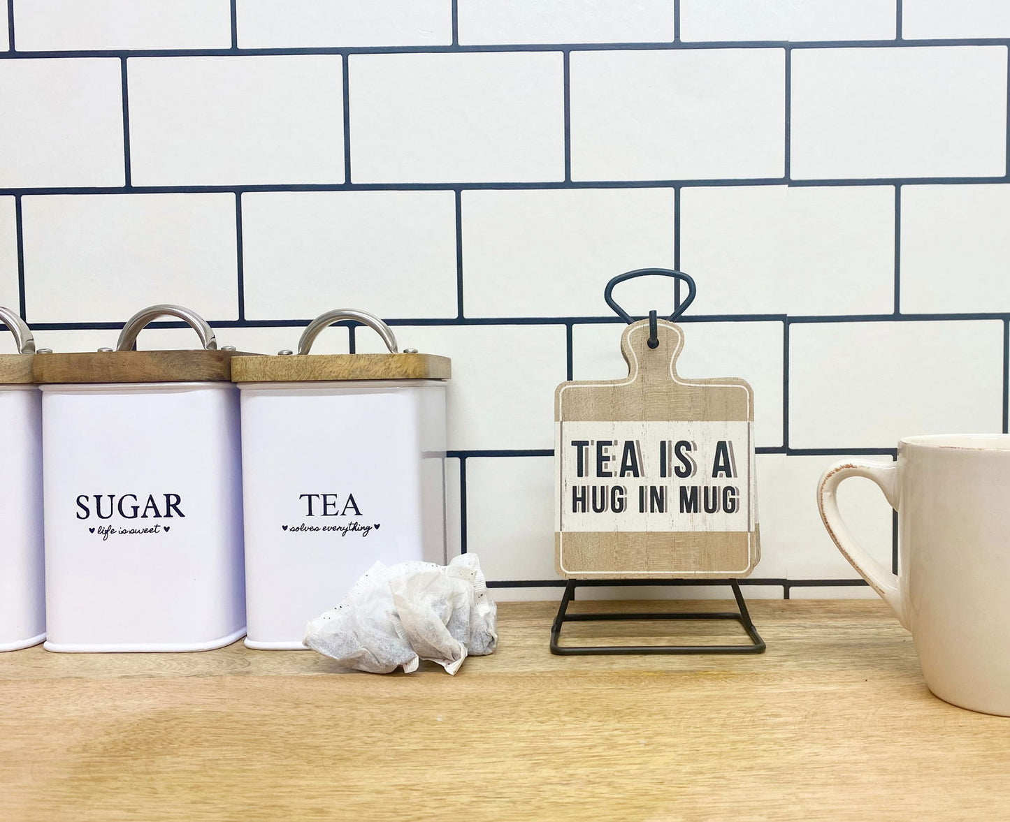 Set of Six Tea Slogan Coasters On Metal Stand