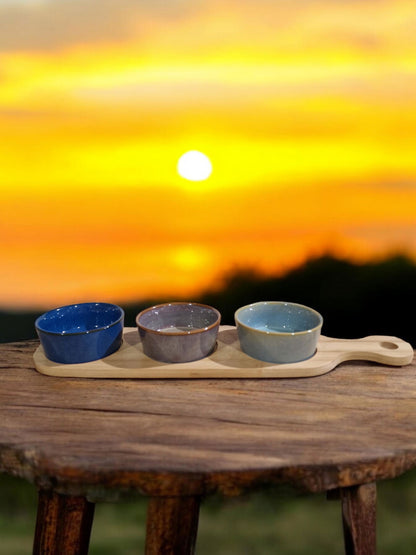 Tapas Dishes On Bamboo Tray Set Of 3 Bowls