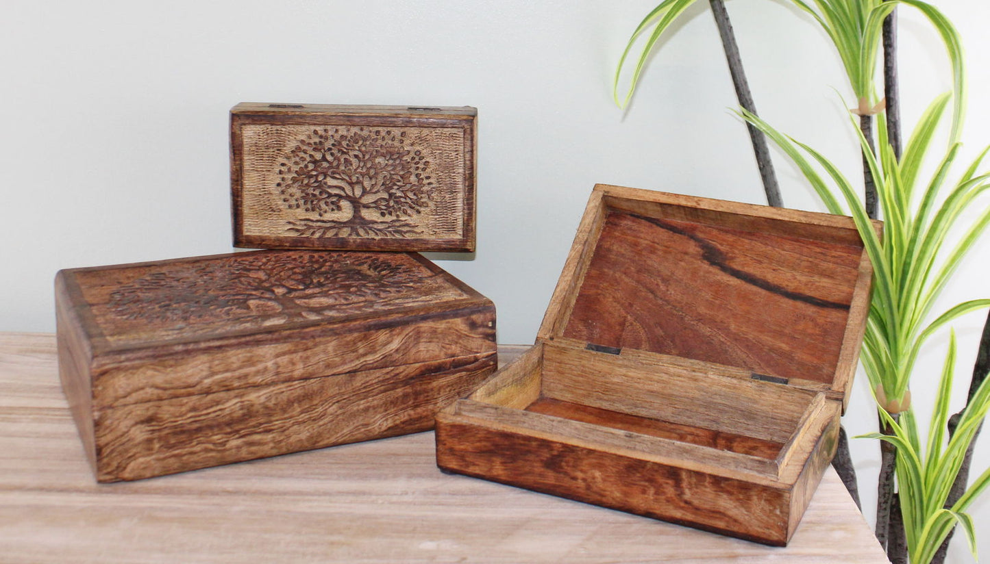 Set Of 3 Tree Of Life Wooden Boxes