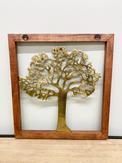 Brass Tree Of Life In Wooden Frame