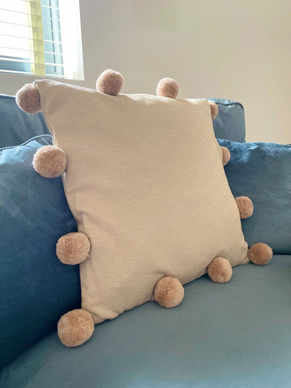 Beige Square Pompom Cushion