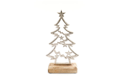 Silver Christmas Tree On Wooden Base Small