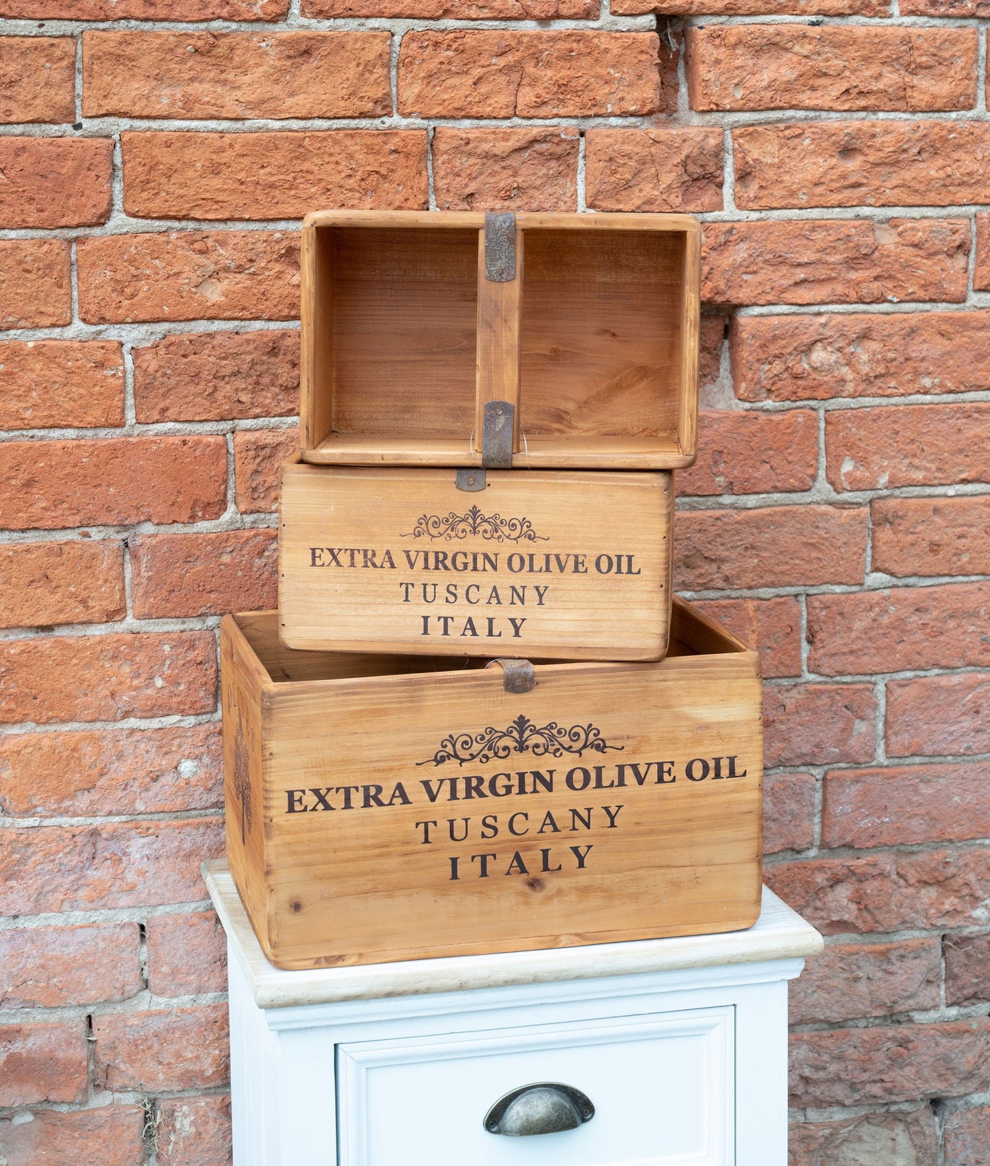 Set of Three Olive Oil' Wooden Crates