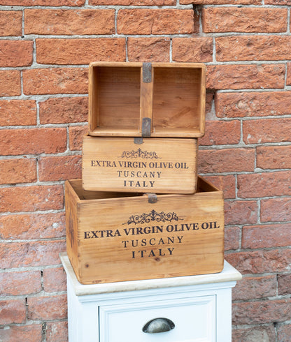 Set of Three Olive Oil' Wooden Crates