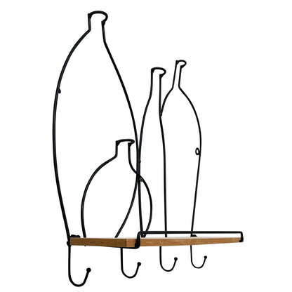 Wire Bottle Design Shelf with 4 Hooks