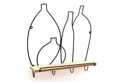 Wire Bottle Design Shelf with 4 Hooks