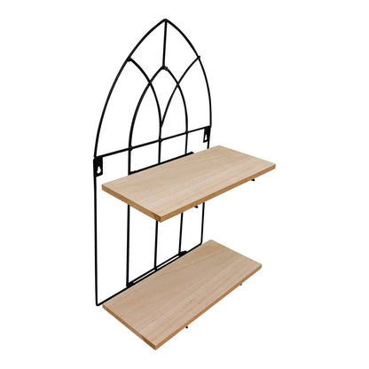 Black Metal Arch with 2 Wooden Shelves