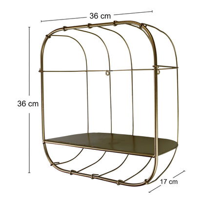 Gold Metal Wall Storage Shelf, Basket Design